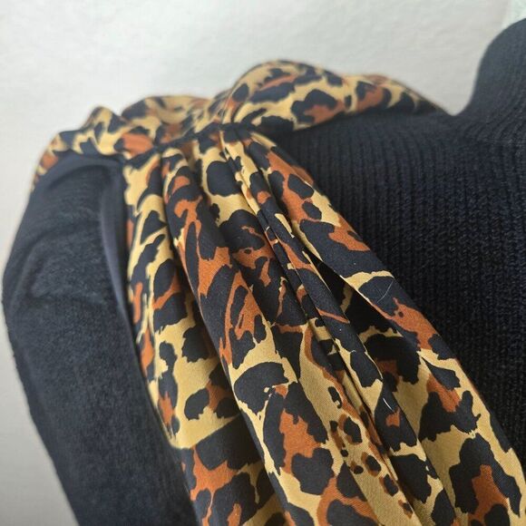 Vintage 80s Raul Blanco Cheetah Scarf Sweater Silk Skirt Suit Set Womens 6 Black - Picture 16 of 16